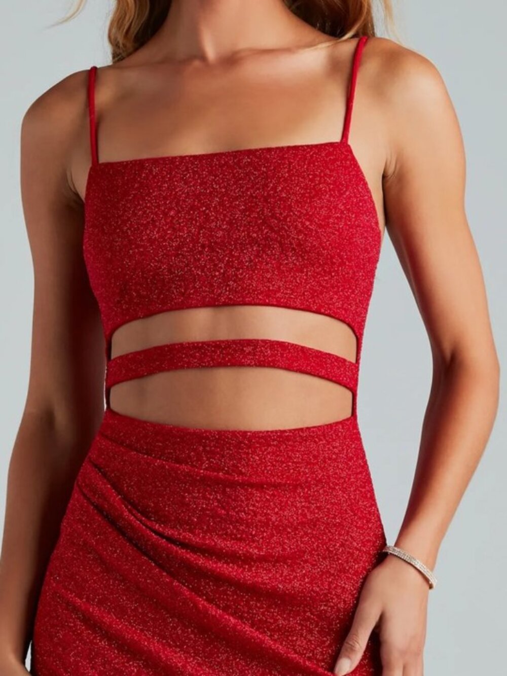 Windsor Glowing Night Glitter Cutout Dress in Red, M - Picture 4 of 15